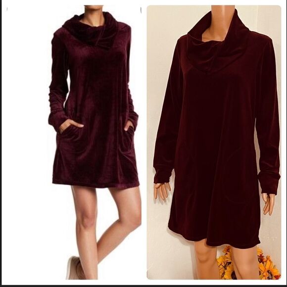 Max Studio Velour Cowl Neck Sweatshirt Dress Size MEDIUM - Picture 1 of 14